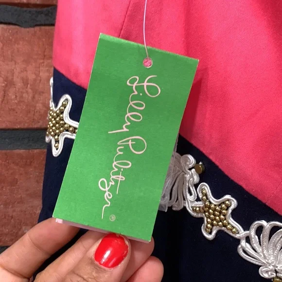 Lilly Pulitzer Strapless Dress in Coral and Navy- Seashell - Picture 8 of 12